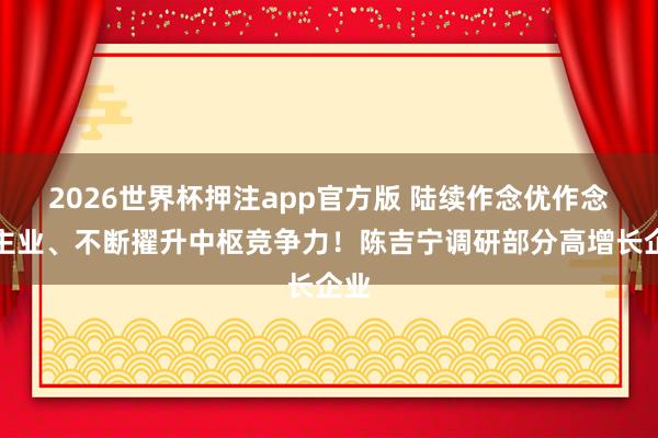2026世界杯押注app官方版 陆续作念优作念强主业、不断擢升中枢竞争力！陈吉宁调研部分高增长企业