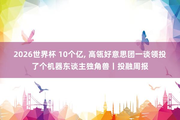 2026世界杯 10个亿, 高瓴好意思团一谈领投了个机器东谈主独角兽丨投融周报