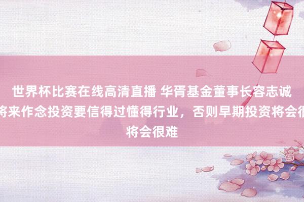 世界杯比赛在线高清直播 华胥基金董事长容志诚：将来作念投资要信得过懂得行业，否则早期投资将会很难